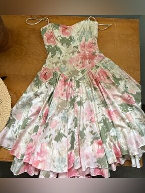 Vintage Demaro Floral Dress Boned Bodice Fit Flare Romantic Cottagecore S